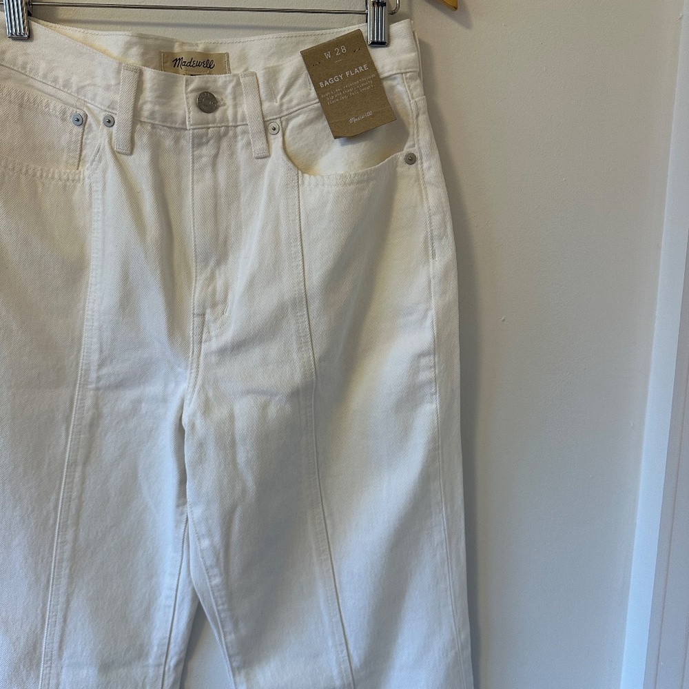 NWT Madewell White Baggy Flare Front Slit Jeans | Size 28 - Picture 8 of 16